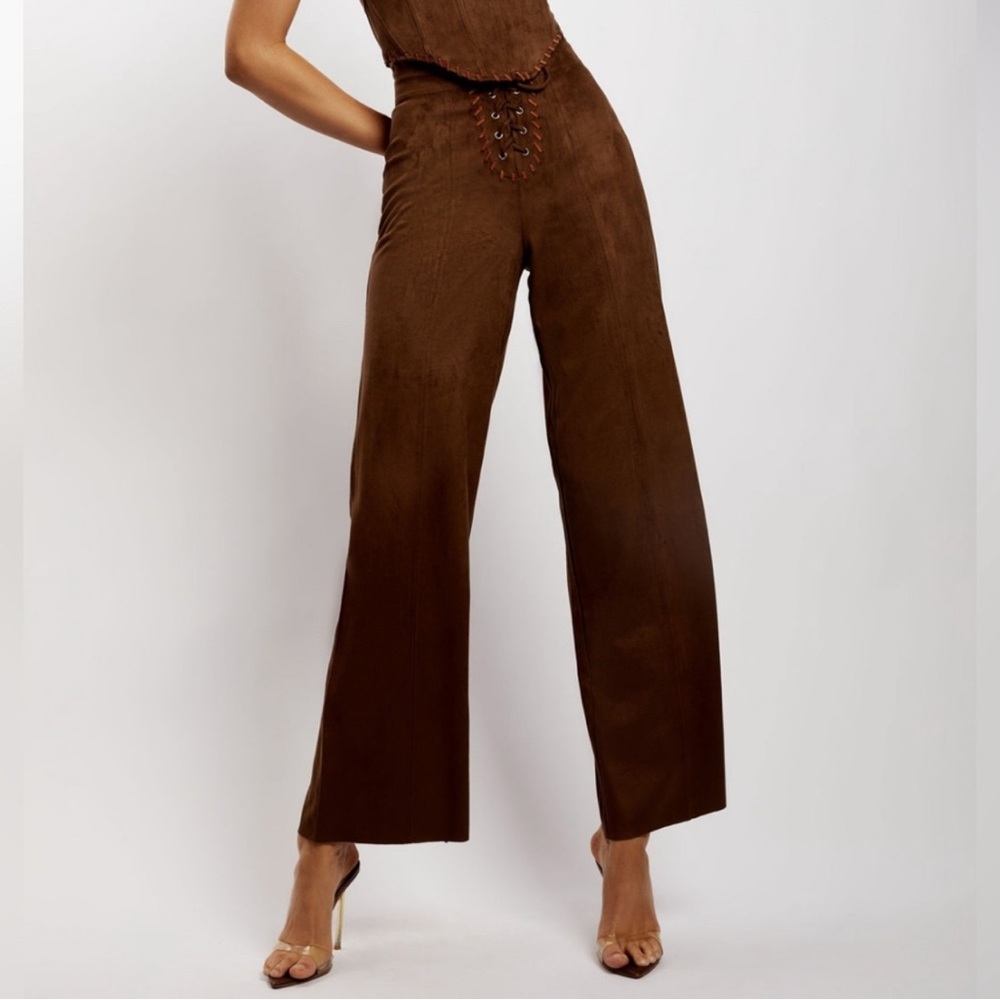 Meshki Audrey Suede Wideleg Pants in Chocolate